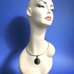 STERLING SILVER 925 Deco Modernist Necklace 31 Gr Vintage AMMONITE FOSSIL Collar