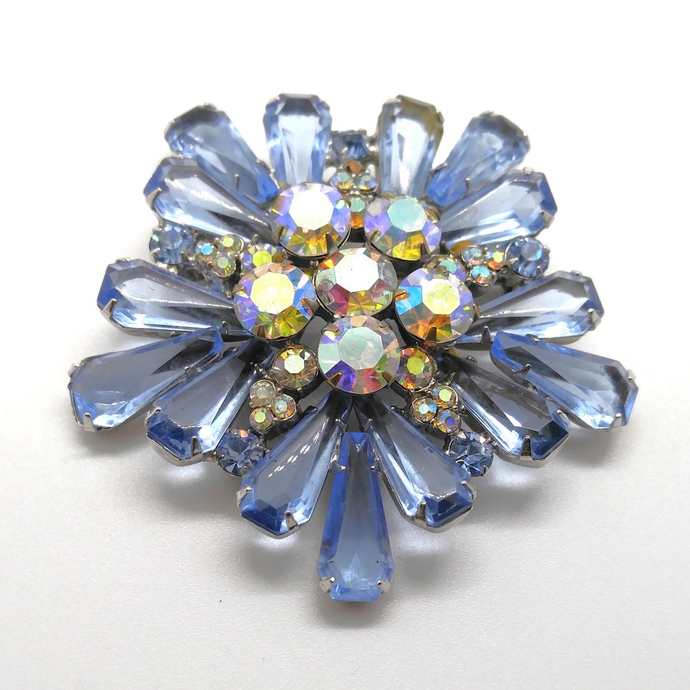 Vintage Juliana DeLizza and Elster Pale Blue AB Pentagon Rhinestone Brooch