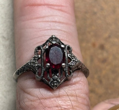 Vintage AVON NV Nevada Silver 925 AMETHYST Ornate Filigree GOTHIC RING sz 8