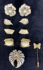 Vintage Signed Trifari Necklace & Earring Set w/4 earring pairs, 1 Brooch, 1 Pin