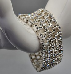 Rhinestone Wide Bracelet Stretch Band Clear Glass Stones Sparkling Party