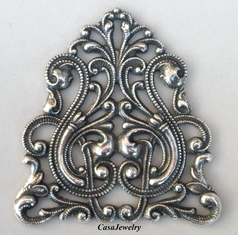 #2156 ANTIQUED .925 STERLING SILVER PLATED OPEN FILIGREE COMPONENT- 1 Pc