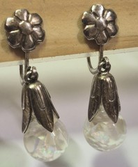 Vintage Sterling Silver Floating Opal Chip Earrings Signed Opalite Dangle Bridal