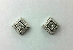 Art Deco Style Lab Created Diamond Engagement 14K White Gold Finish Earrings