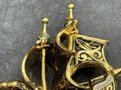 Vintage Spanish Damascene Galleon Ship Brooch Gold Tone Silver Sailing Vessel