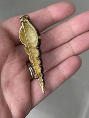Vintage Gold Tone Dark Green Enamel Seashell Brooch Pin 2.25in