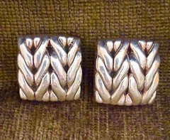 Simon Sebagg vintage sterling silver clip-on earrings stamped 925 Square Knit