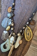 Vtg Chico’s Eclectic Charm Bead Adjustable Length Leather Cord Necklace