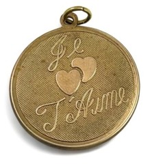 Vintage Charm French I Love You Medallion Pendant Tarnished Brass Jewelry Gift
