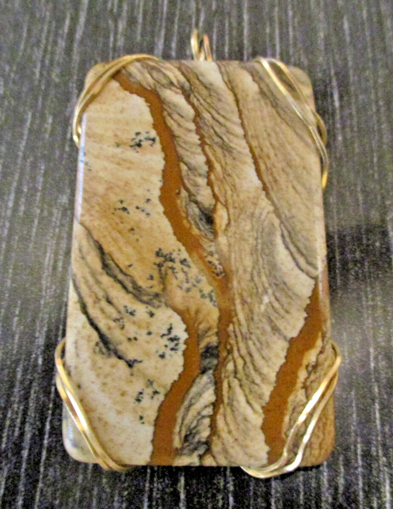 Modern Artisan Huge African Queen Picture Jasper Landscape 2-1/2″X1-3/8″Pendant