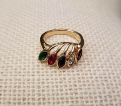 Vintage Multi-Color Stone Fashion Ring, 18KT Gold Plate Size 7, Designer LIND