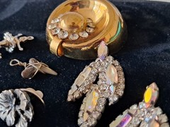 Antique Vintage Rhinestone Jewelry Mixed Lot Charms Brooches Sterling Ring AVON