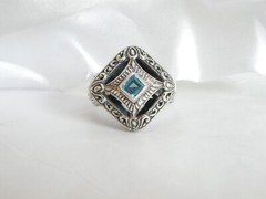 Sterling Silver 925 Heated Blue Topaz Etruscan Style Ring Size 9