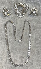 Vtg Gorgeous B. David Rhinestone Necklace Brooch & Screw Back Earrings