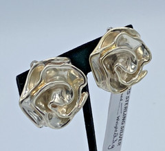 VTG 925 Sterling Silver Rose Statement Clip On Earrings 1.25″ Diameter NOS 23.2g