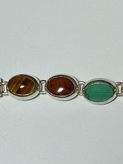 925 Sterling Silver MWS Mexico Vintage Multi Natural Gemstone Cabochon Bracelet!