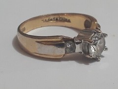 18K HGE Lind yellow & white gold plated prong set stone ring size 8.5
