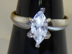 10mm Marquise Cut White Glass Prong Setting on 925 Sterling Vintage Ring Size 7