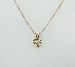 14K Yellow Gold Small Dainty Reflective Heart with Natural Center Diamond