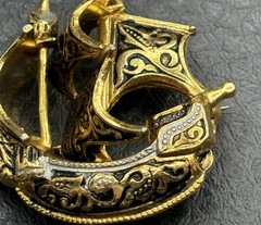Vintage Spanish Damascene Galleon Ship Brooch Gold Tone Silver Sailing Vessel