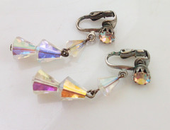 Haskell? AB triple strand,crystal,tapered baguette,vintage necklace,earrings,set