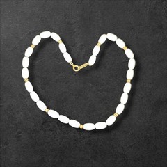 Vintage Direction One White Acrylic Bead Choker Collar Necklace Gold Accents 14″