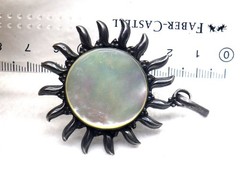Real Mother Of Pearl White/Colorless Gem Sun Vintage 925 Silver 2.5 Inch Pendant
