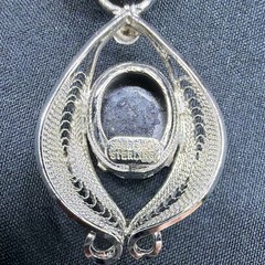 Sorrento Signed Sterling Silver Rope Necklace Teardrop Pendant Blue Oval Stone