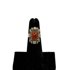 Vintage Art Deco STERLING SILVER Orange Carnelian Stone Marcasite Ring Size 4.25