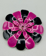 Vntg Purple and Black Flower Brooch, Anodized Aluminum with Crystal Sparkle #936