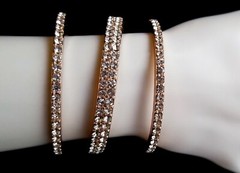 FAB! WIDE RHINESTONE BANGLE CUFF STATEMENT BRACELET CLEAR STONES ROSE GOLD BASE