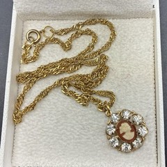 Custom Vintage 1950s Rhinestone Cameo on Vtg Loose Link Rope Chain Necklace,OOAK
