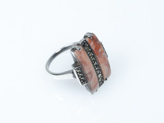 900 Silber Antik Art Deco Ring Achat Markasite Ringgröße 51,5