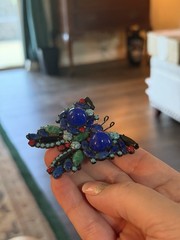 Verified Juliana D&E Butterfly Brooch Black Japanned Blue Art Glass Rare