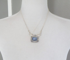 Sterling Silver 925 Natural Kyanite Iolite Art Nouveau Style Necklace 18″