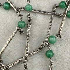 Vintage Art Deco Beaded Necklace Enamel Germany Silver Tone Red Green 30”