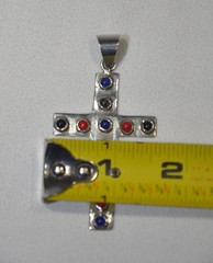 Vintage Artisan Coral Lapis Onyx Sterling Silver .925 Cross Pendant – 9.6 grams