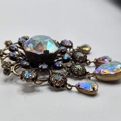 Kramer of NY AB Rhinestone Brooch Gold Tone Dangle Chandelier Signed READ