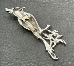 20’s VTG Unsigned Figural Bird Cockatiel Dress Fur Clip Rhinestone Enamel Read