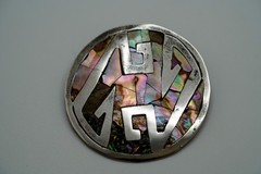 Vintage Sterling Silver Mexico Abalone Brooch 4.5cm JB6