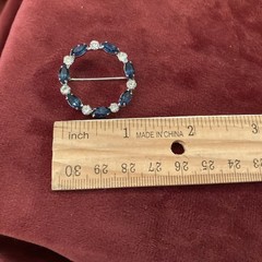 Vtg Krementz 14k Gold Overlay Brooch Fashion Sapphire Color Stones Pin | J813