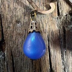 Vintage Blue Glass Teardrop Dangle Screw Back Earrings Art Deco Style