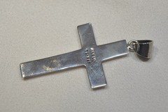 Vintage Artisan Coral Lapis Onyx Sterling Silver .925 Cross Pendant – 9.6 grams