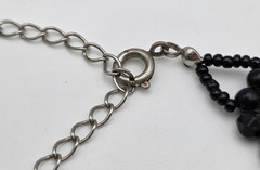 Black Seed Bead Faceted Bead Loop Floral Choker Necklace 15.5 Inch Vintage