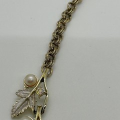 Vintage Judy Lee Gold Tone Necklace Leaf Design Faux Pearls Rhinestones Elegant