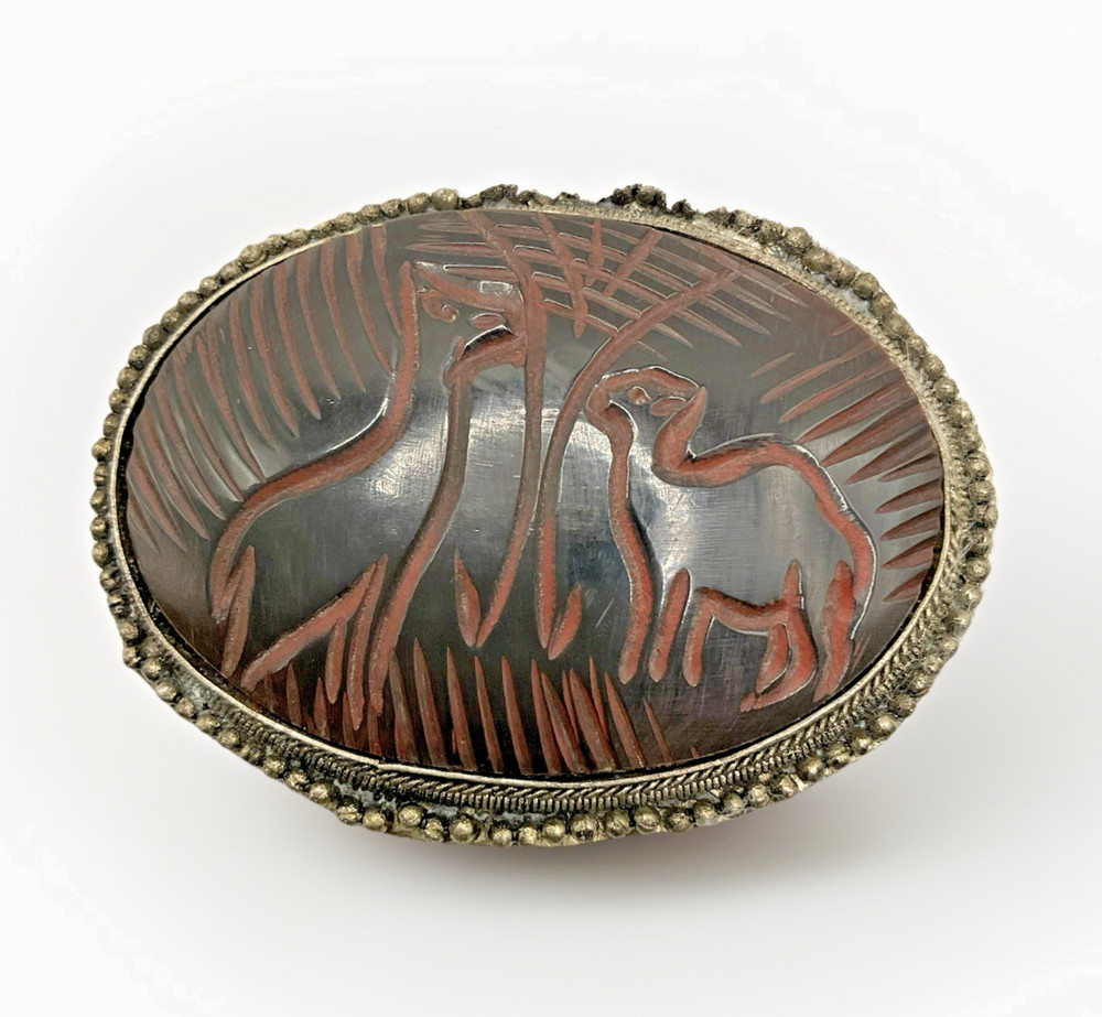 Vintage Hand Carved Deer Brooch C Clasp Horn (?) Large 3 x 2.5 in Pin African