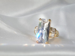 Vintage Sterling Silver 925 Gold on Huge Baguette CZ Statement Ring Size 9