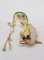 Kirks Folly Angel Fairy Floral Butterfly Brooch Pin Gold tone Crystal Vintage