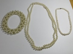 VTG & up LOT OFF WHITE cream FAUX PEARL NECKLACES gold tone Collar Choker long