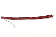 Art Deco Vintage Diamonbar Sterling Silver Channel Set Bracelet Red Openback